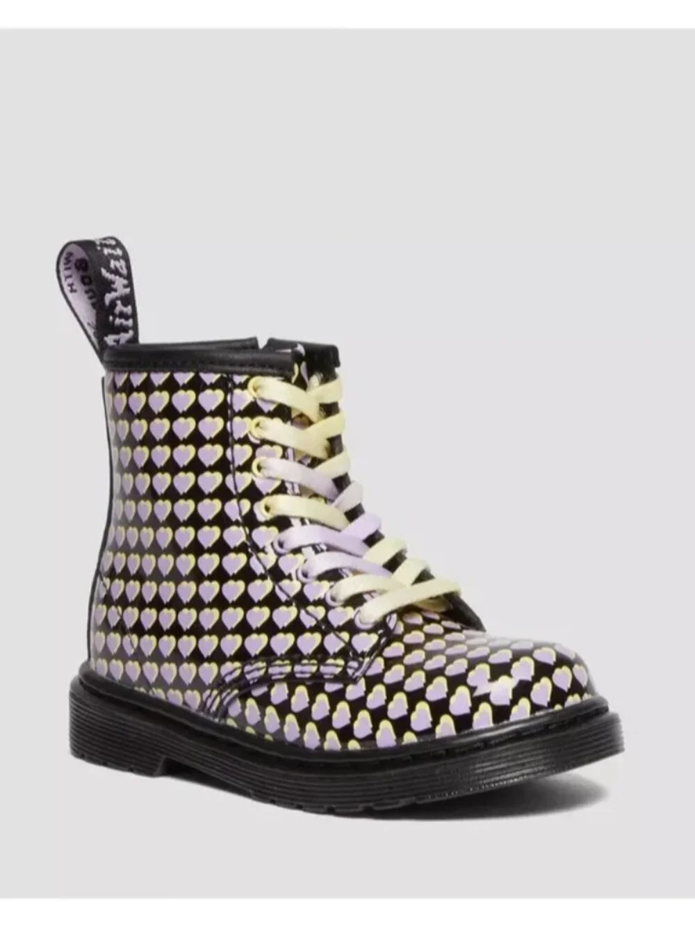 NIB Dr Marten 1460 Patent Heart Printed Lace Up Boots Toddler US Size 8